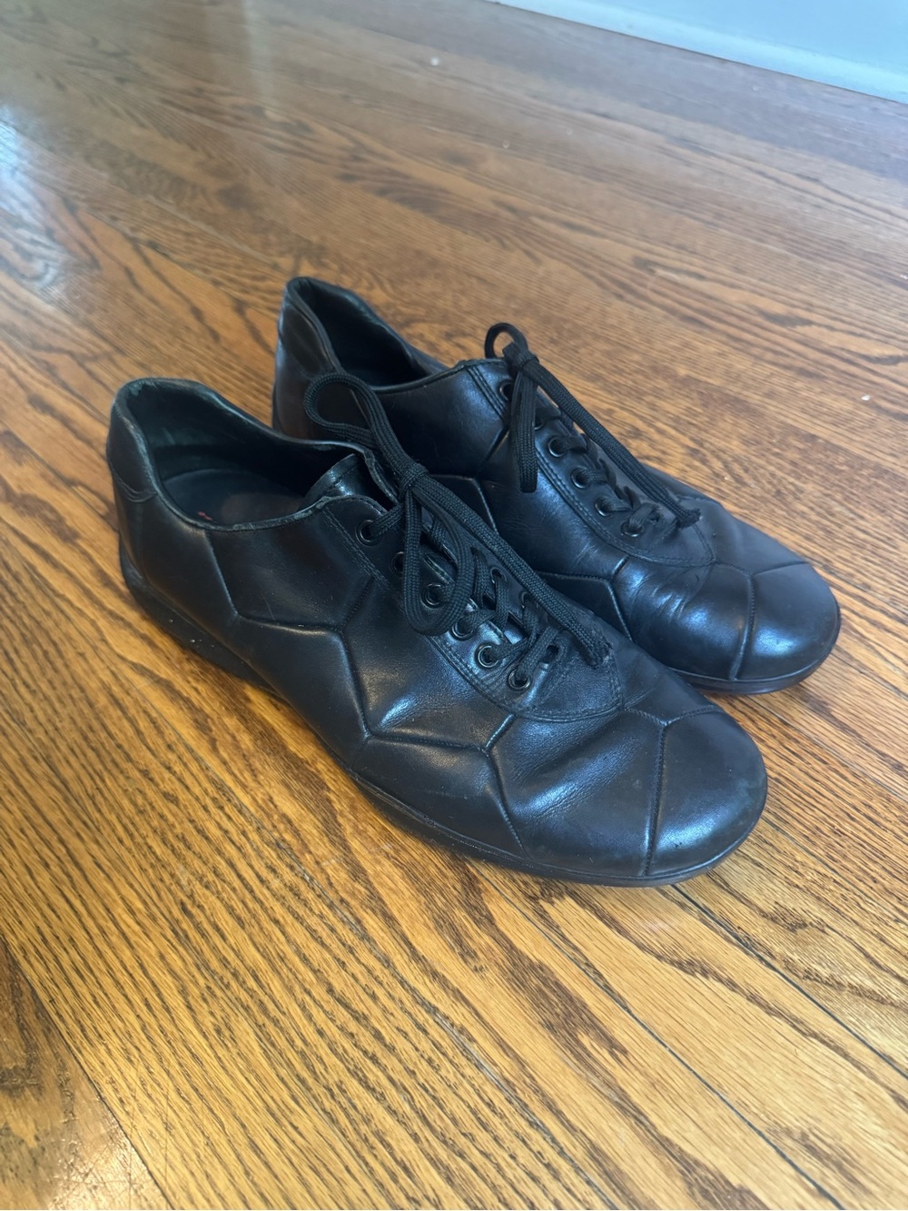 Vintage Prada Sport 2000 Black Geometric Padded Leather Soccer Shoes UK 7 / US 8